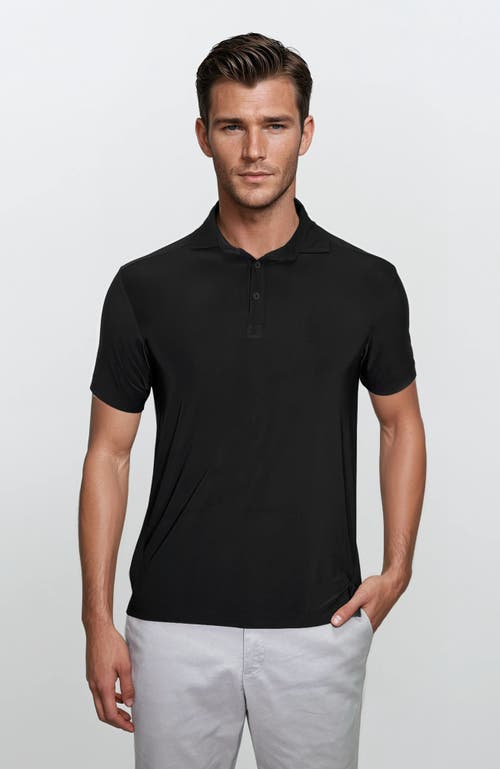 24sevenmen Wrinkle Resistant 3 Button Polo Shirt In Black