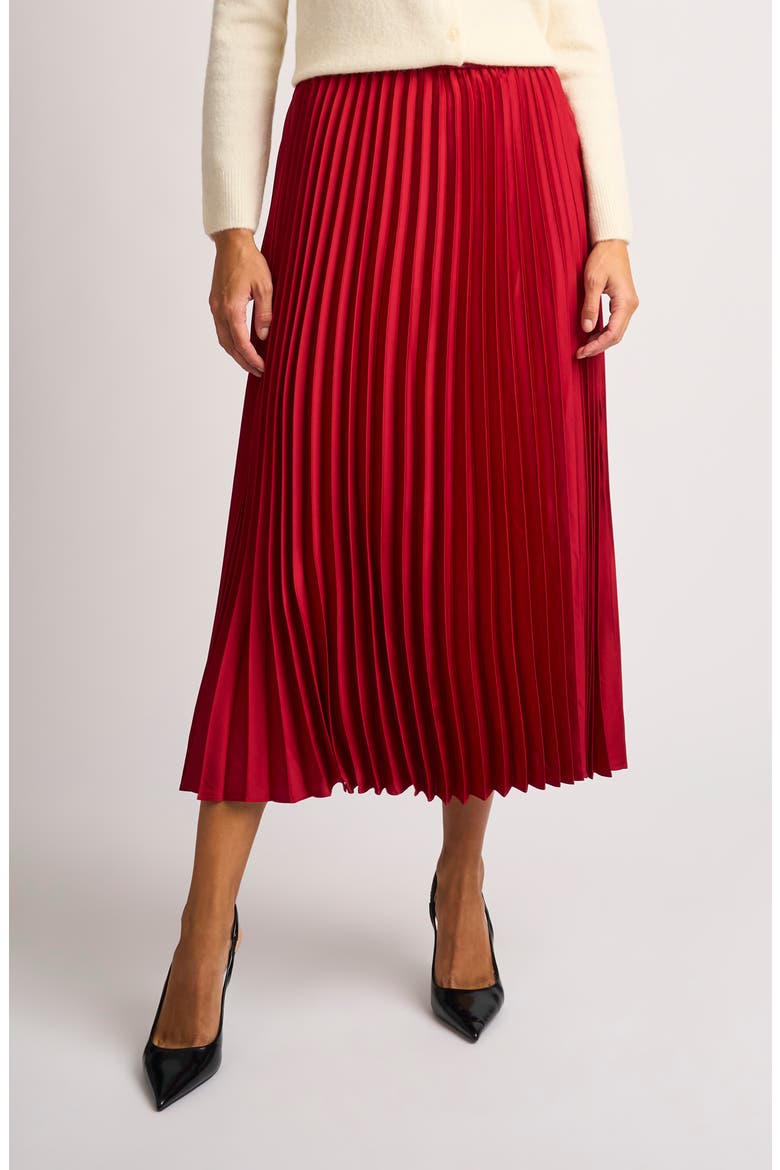 Pleated Crepe Midi Skirt, Main, color, BRIGHT RED