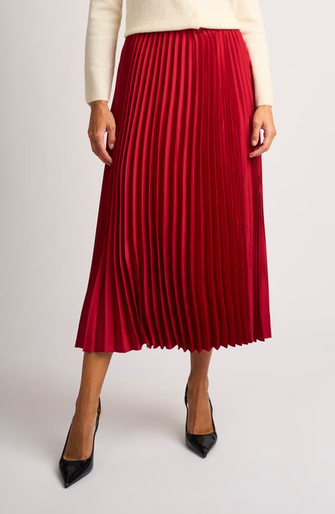 Pleated Crepe Midi Skirt