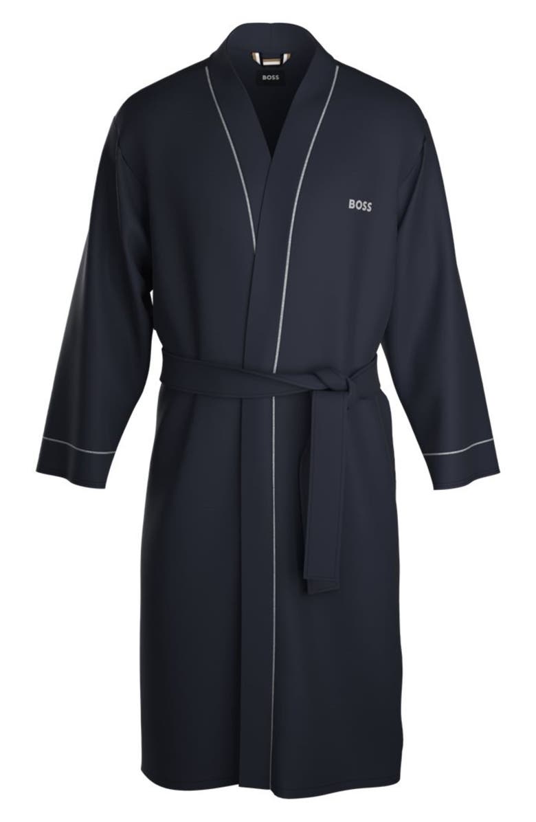 BOSS Men's Piped Cotton Robe, Main, color, Dk Bu