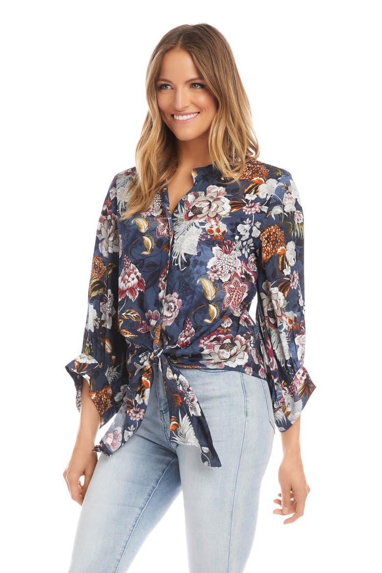 Floral Tie Front Top, Alternate, color, FLORAL