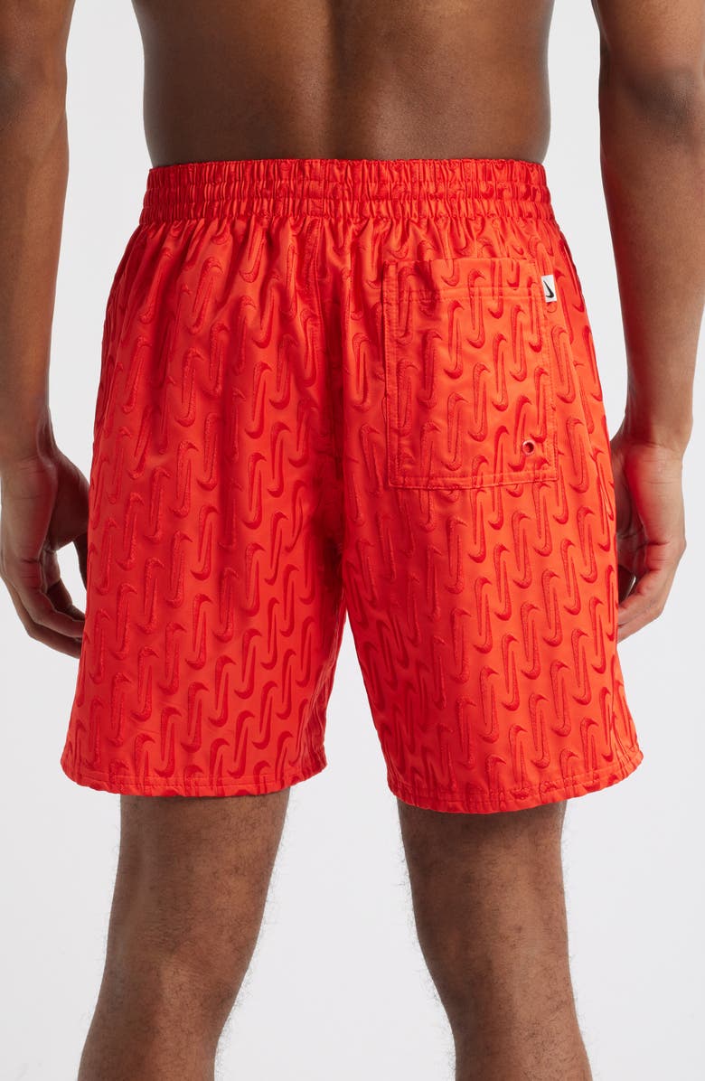 Nike 7-Inch Swoosh Embroidered Swim Trunks, Alternate, color, Light Crimson