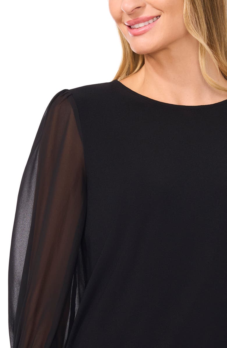 CeCe Balloon Sleeve Mixed Media Top, Alternate, color, 