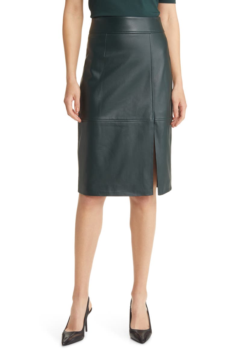 BOSS Setora Leather Pencil Skirt, Main, color, 