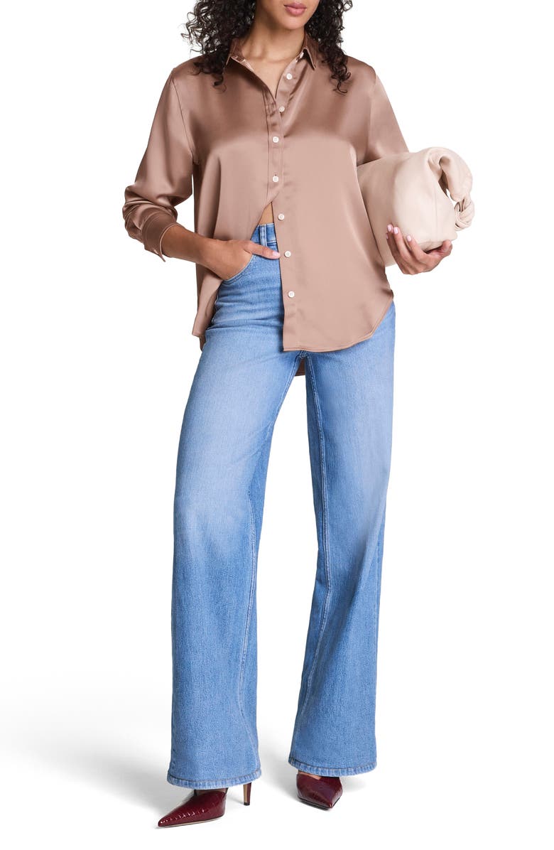 SPANX<sup>®</sup> Better Than Silk Button-Down Shirt, Alternate, color, Cafe Au Lait