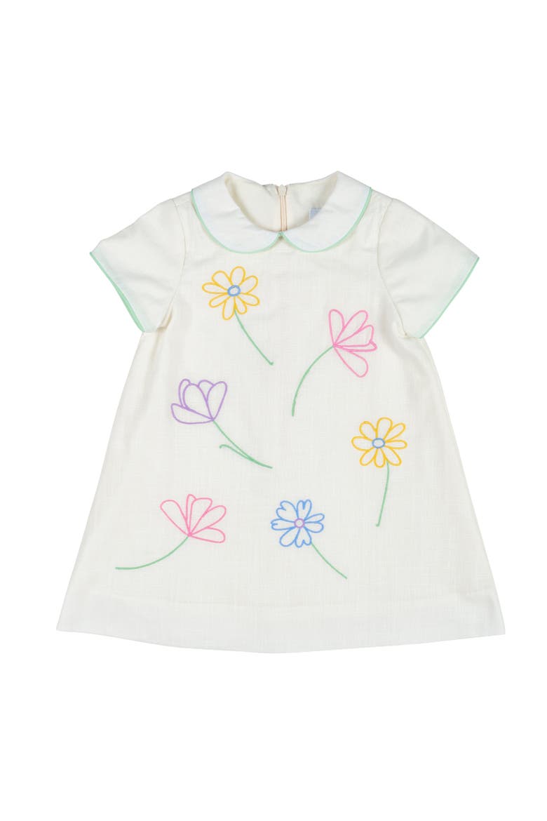 Linen Look Dress With Embroidered Flowers, Main, color, Ivory