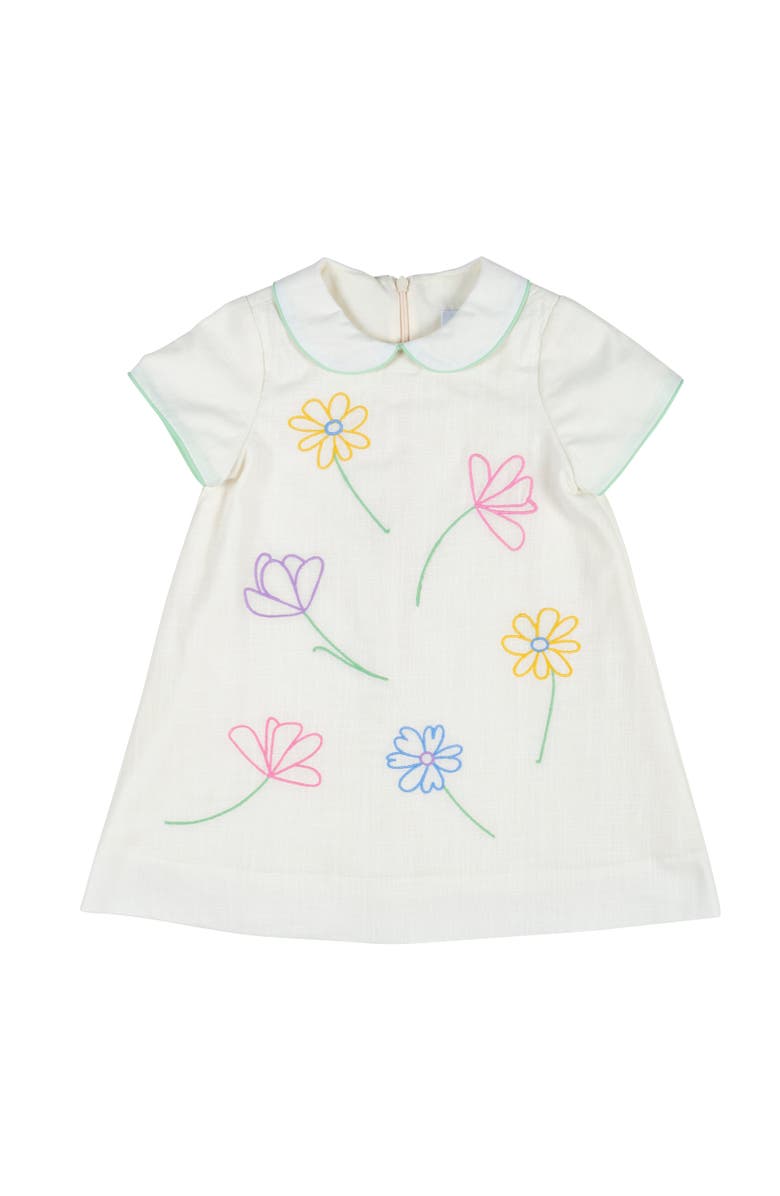 Florence Eiseman Linen Look Dress With Embroidered Flowers, Main, color, Ivory