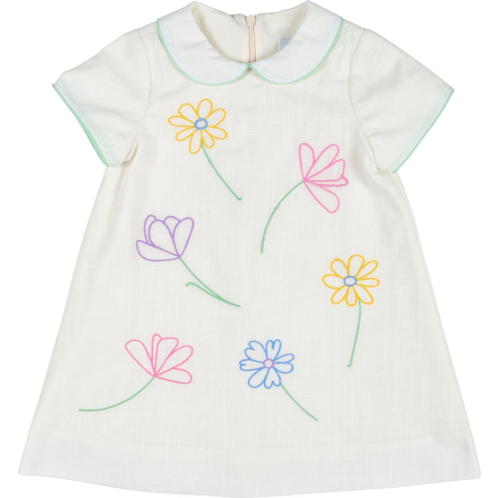 Shop Florence Eiseman Linen Look Dress With Embroidered Flowers In Ivory
