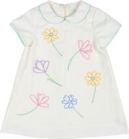 Florence Eiseman Linen Look Dress With Embroidered Flowers