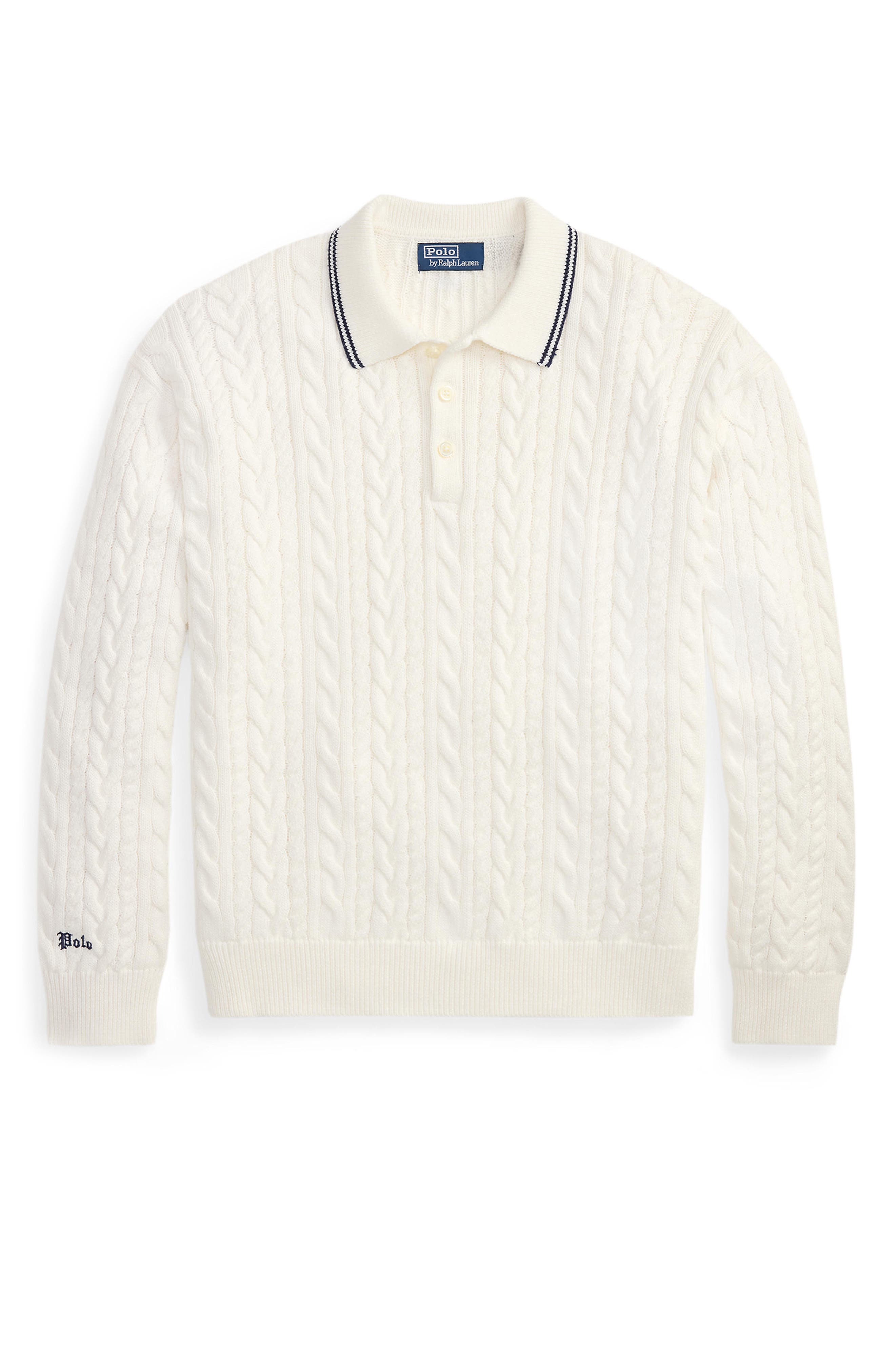 Polo Ralph Lauren Relaxed Fit Cable Stitch Cotton & Linen Polo
