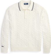 Polo Ralph Lauren Relaxed Fit Cable Stitch Cotton & Linen Polo Sweater