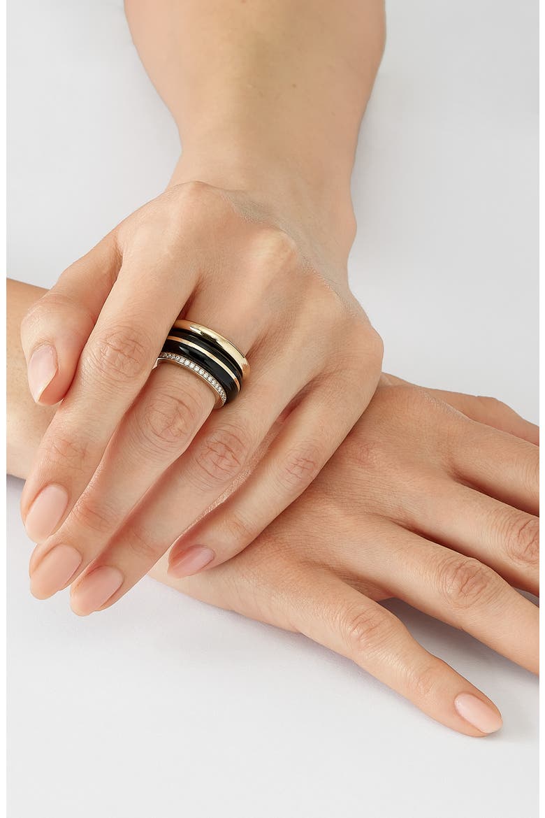 Set of 3 Stack Rings, Alternate, color, BLACK/ YELLOW GOLD