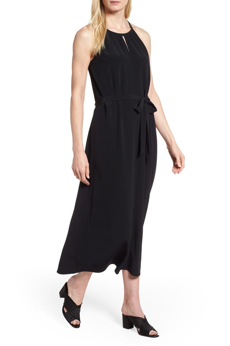 Tencel® Lyocell Blend Midi Dress, Main, color, BLACK