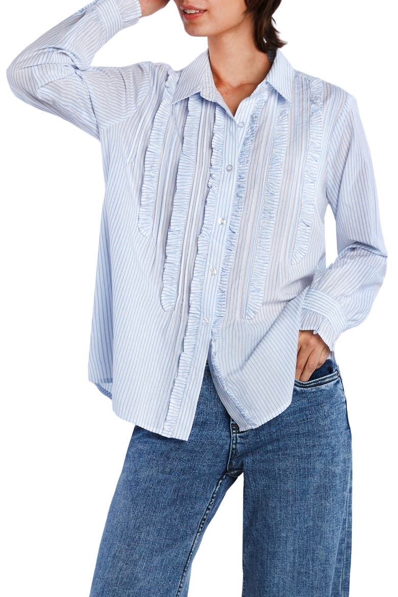 Ruffle Stripe Tuxedo Shirt, Alternate, color, BLUE STRIPES