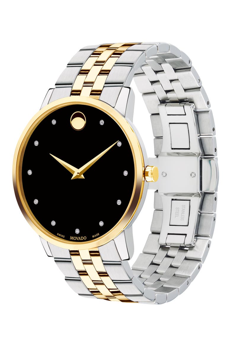 Museum Diamond Bracelet Watch, 40mm, Alternate, color, SILVER/ BLACK/ GOLD