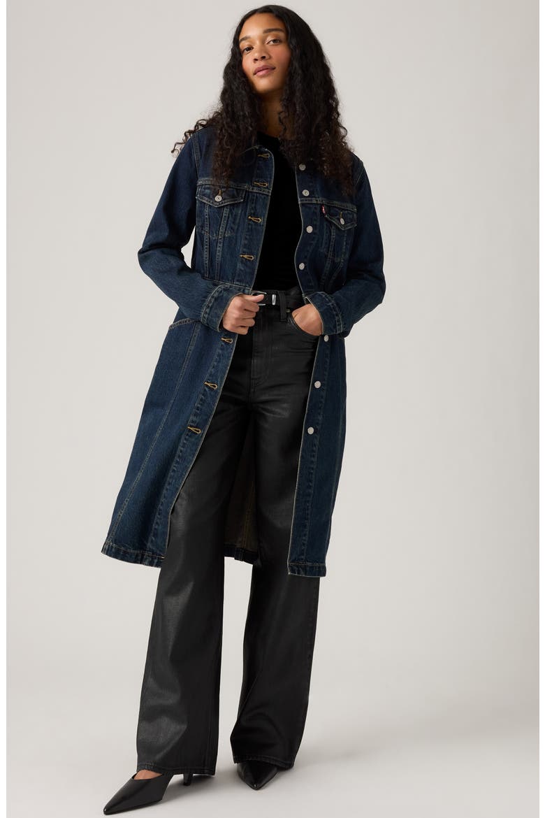 Mob Wife Belted Denim Coat with Removable Faux Fur Collar, Alternate, color, BELLISSIMA