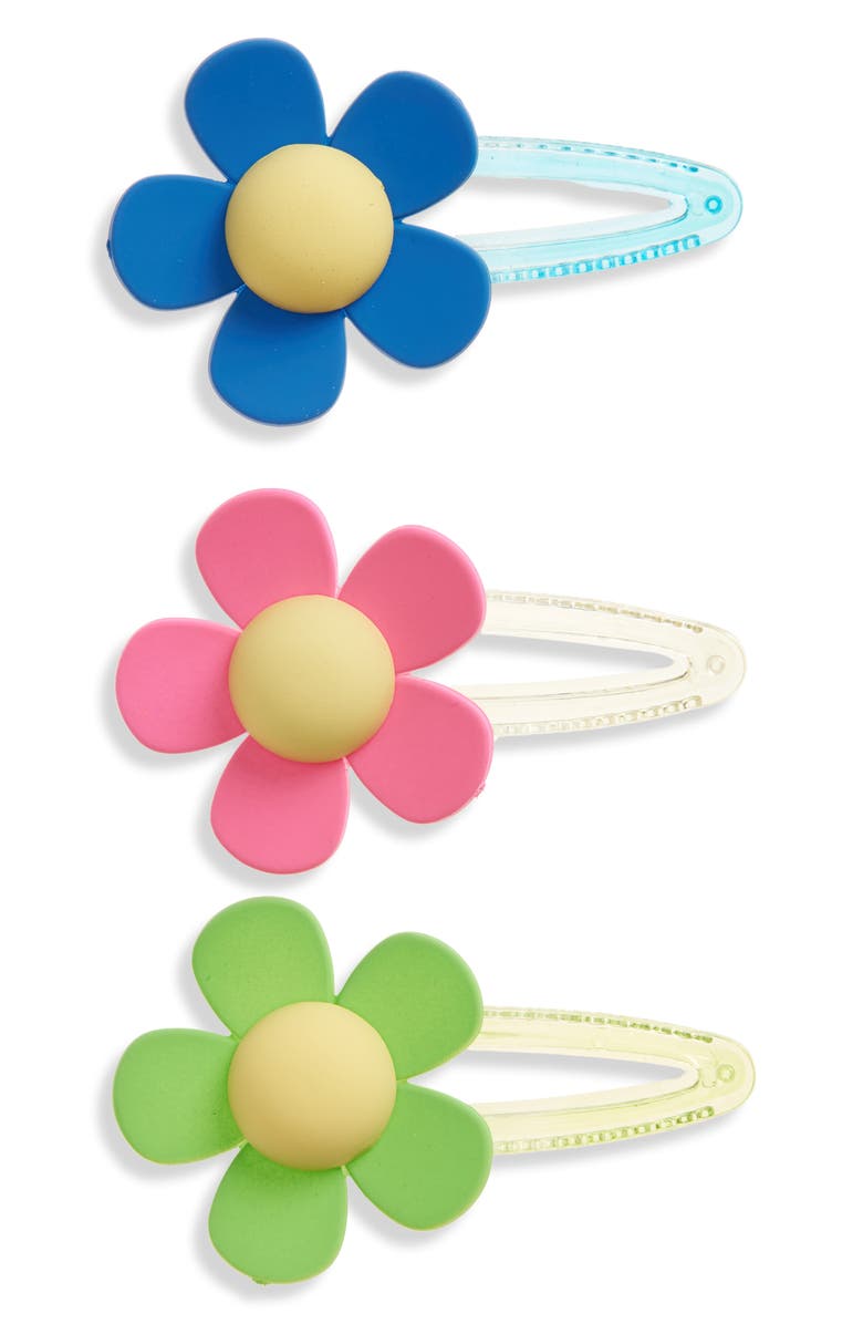 Cara Kids' 3-Pack Flower Hair Clips, Main, color, Blue/Pink/Green