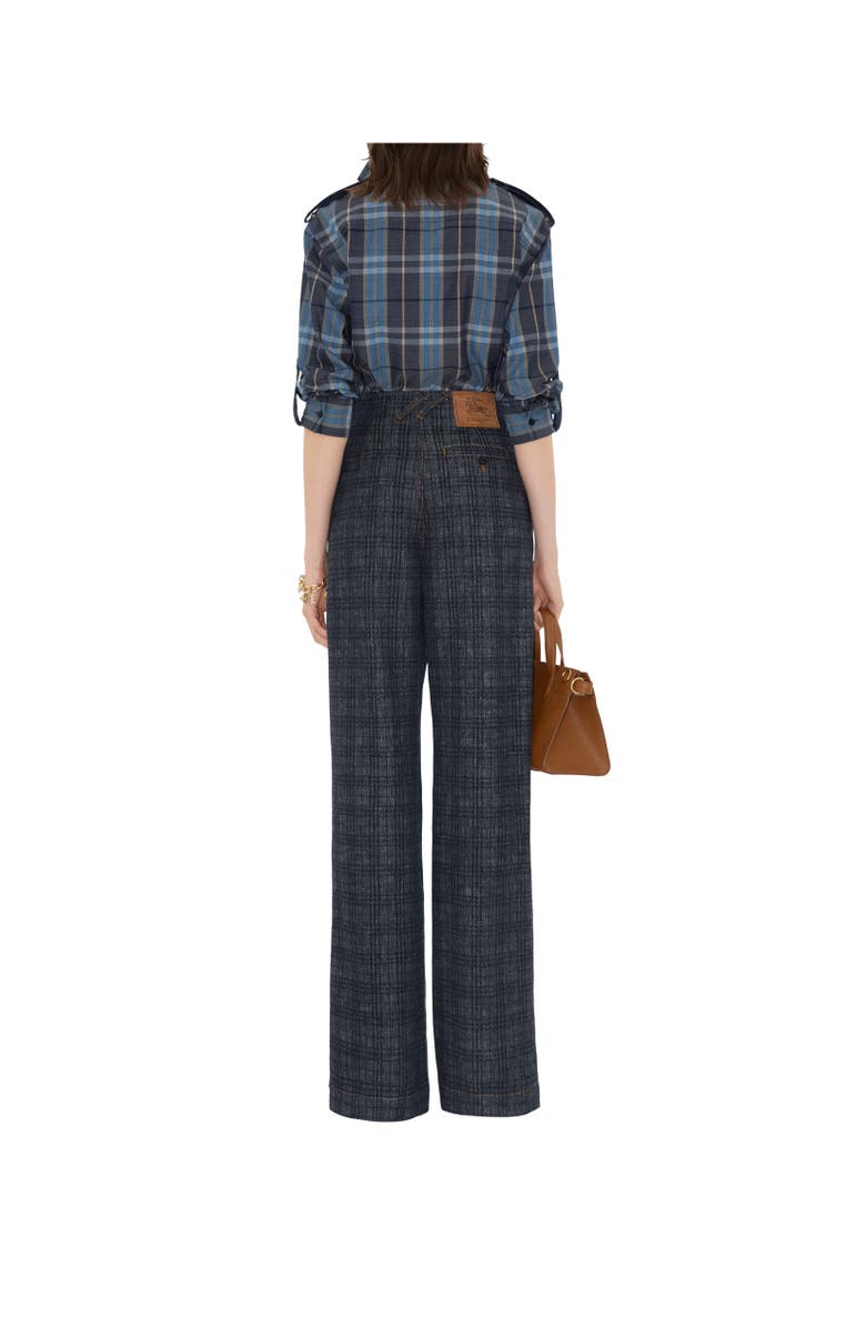 Burberry High Rise Wide Check Denim Jeans, Alternate, color, Indigo