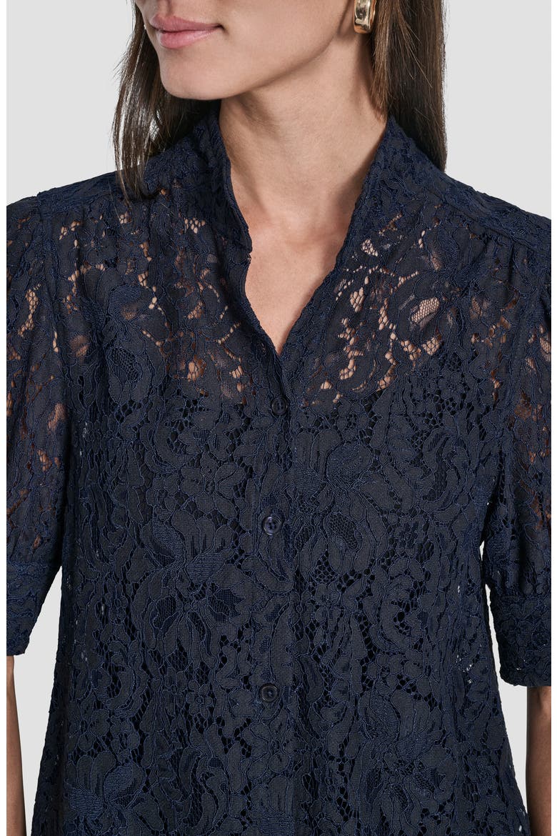 Puff Sleeve Lace Button Front Shirt, Alternate, color, PEACOAT