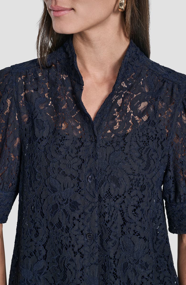 DKNY Jeans Puff Sleeve Lace Button Front Shirt, Alternate, color, Peacoat