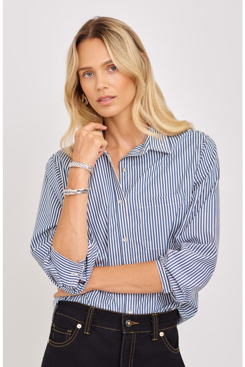 Stripe Cotton Button-Up Shirt, Alternate, color, BLUE W/ OFF WHITE