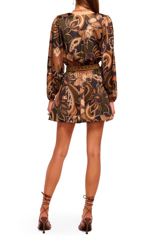 Ramy Brook Gloria Print Long Sleeve Stretch Silk Minidress In Brown
