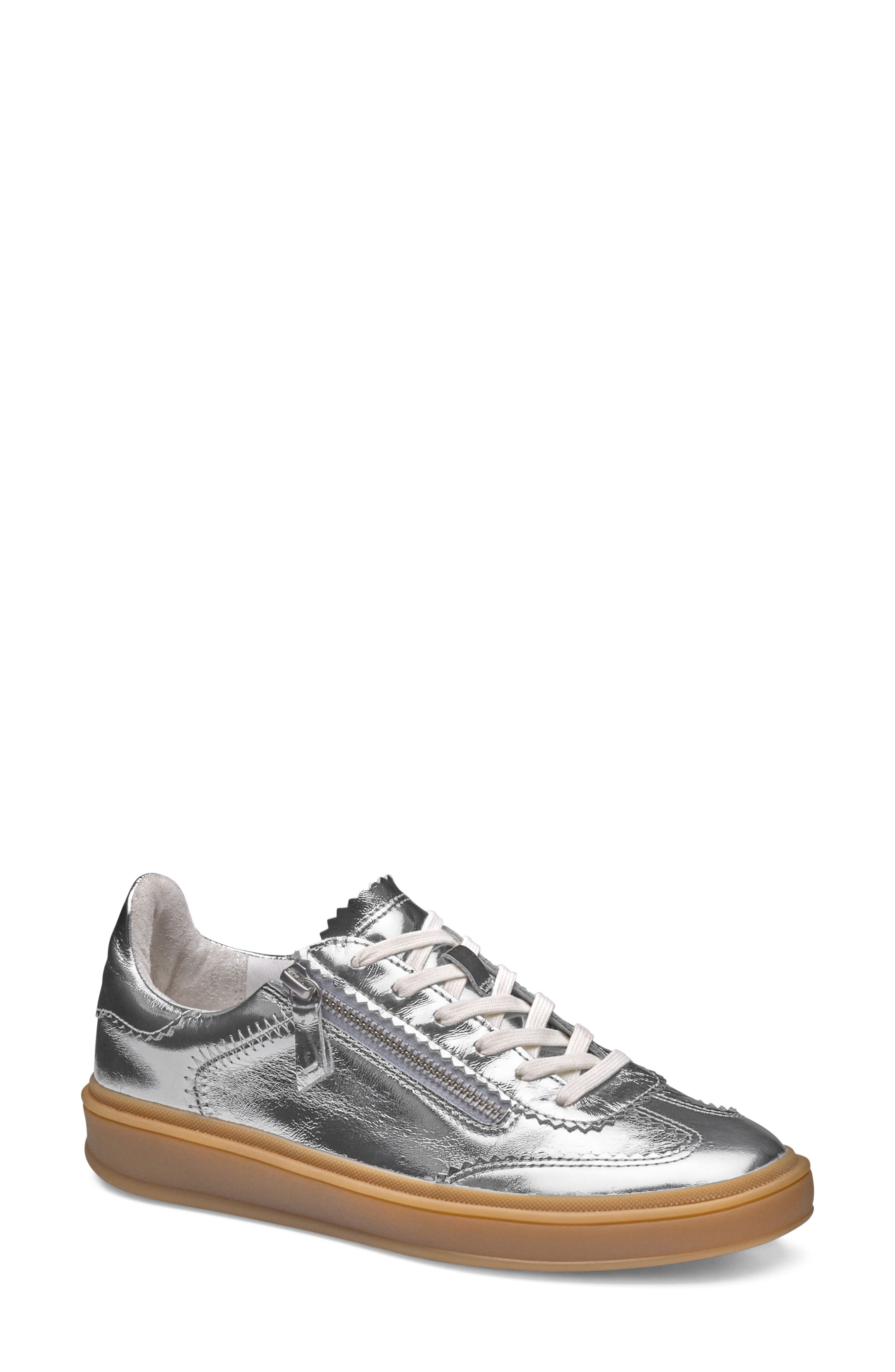 Johnston & Murphy Ashley Side Zip Sneaker, Main, color, Silver Metallic Sheepskin