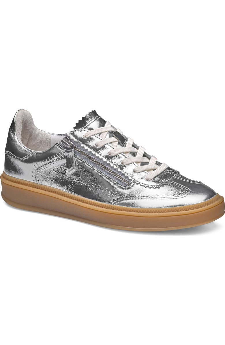 Johnston & Murphy Ashley Side Zip Sneaker, Main, color, Silver Metallic Sheepskin