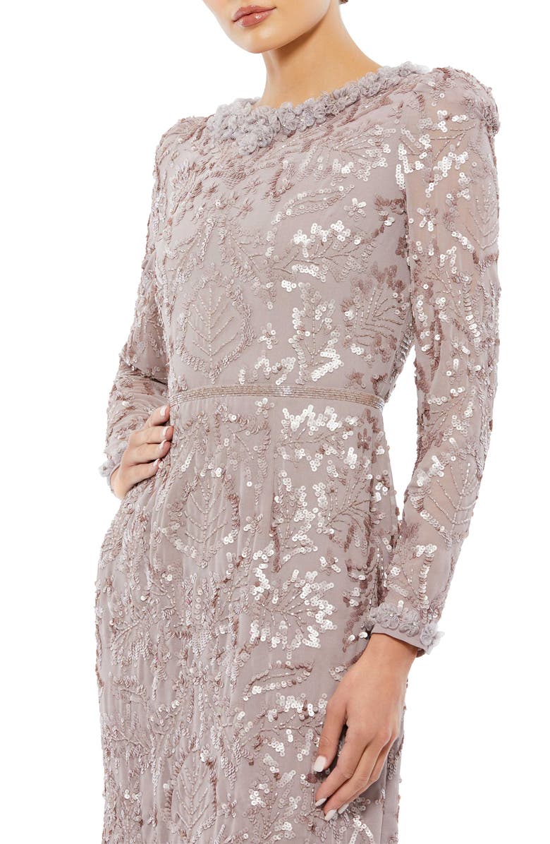 Mac Duggal Embellished High Neck Puff Sleeve Fitted Dress, Alternate, color, Mauve