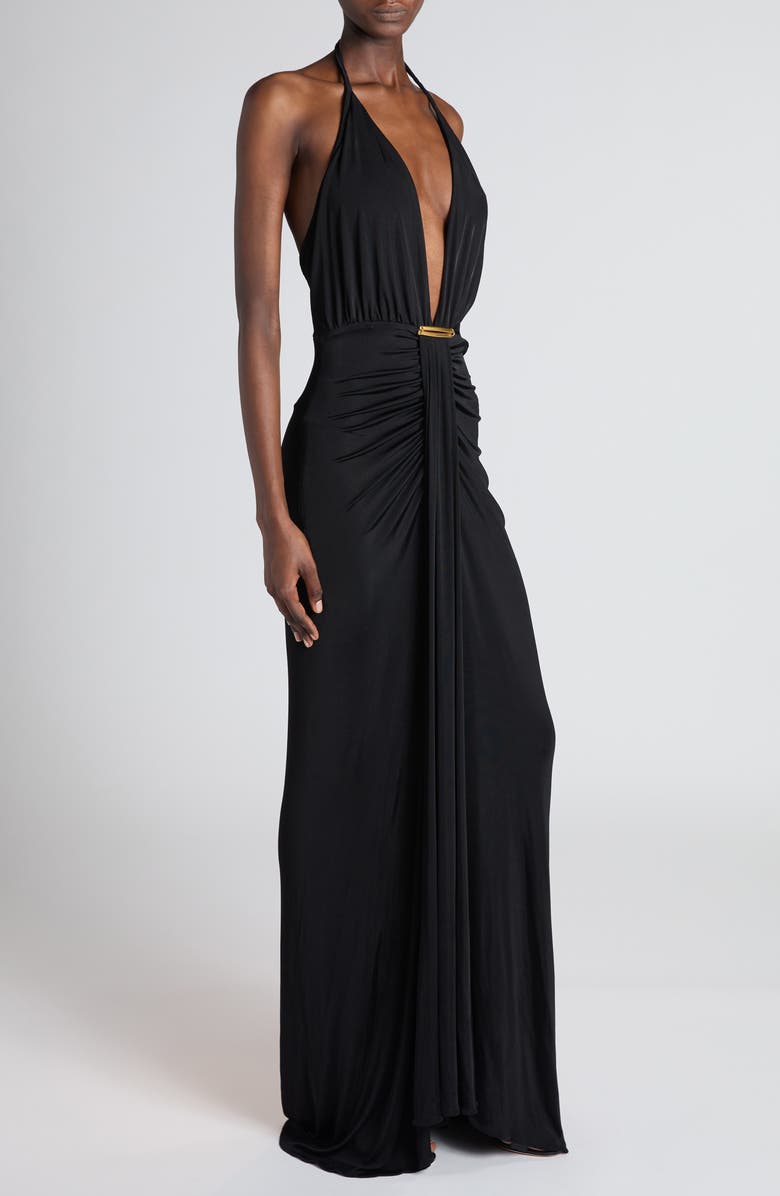 TOM FORD Plunge Halter Gown, Alternate, color, Black