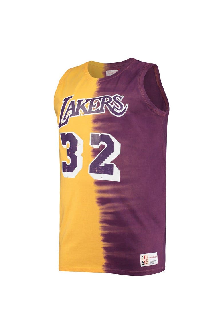 Men's Mitchell & Ness Magic Johnson Purple/Gold Los Angeles Lakers Big & Tall Profile Tie-Dye Player Tank Top, Alternate, color, Purple