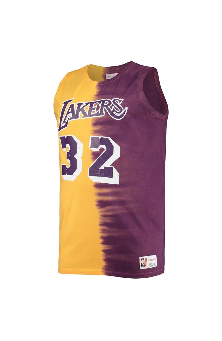 Mitchell & Ness Men's Mitchell & Ness Magic Johnson Purple/Gold Los Angeles Lakers Big & Tall Profile Tie-Dye Player Tank Top, Alternate, color,