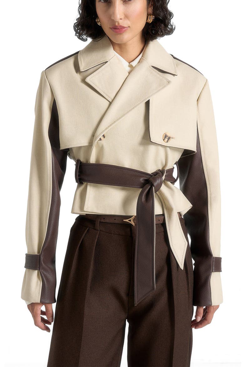Lelia Cropped Gabardine Trench Coat With Belt, Main, color, Beige