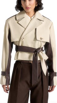 Manière De Voir Lelia Cropped Gabardine Trench Coat With Belt