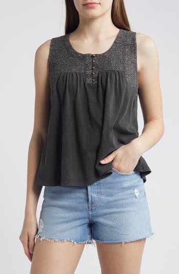ラッキーブランド Lucky Brand Embroidered Yoke Top レディース シャツ トップス Raven Lucky Brand Women's Embroidered Yoke Top, Raven at Amazon