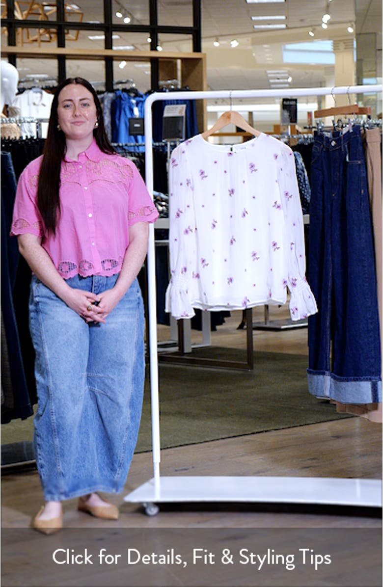 Embroidered Floral Long Sleeve Ruffle Cuff Georgette Top, sales video thumbnail