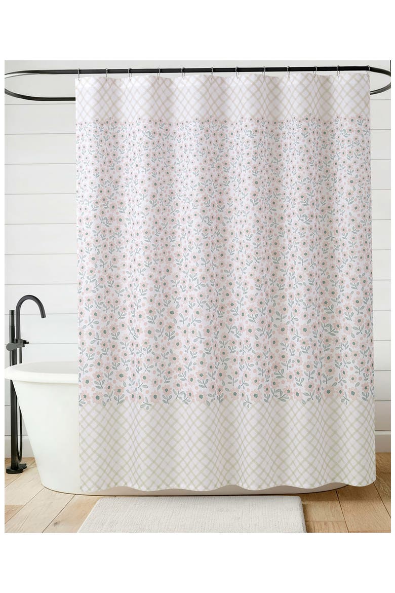 Floral Shower Curtain, Main, color, ZEXIE BORDER BLUSH