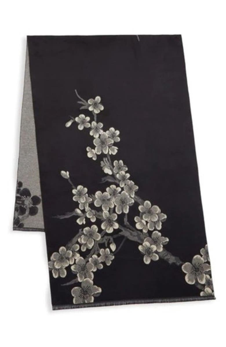 SAACHI Floral Reversible Scarf, Alternate, color, Black