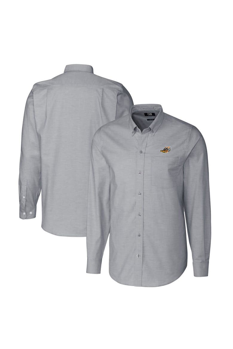 Men's Cutter & Buck Charcoal Akron RubberDucks Oxford Stretch Long Sleeve Button-Down Dress Shirt, Main, color, Charcoal