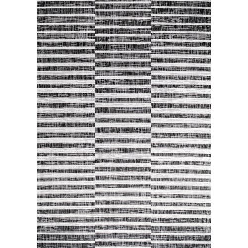 Jonathan Y Sukie Modern Offset Stripe Indoor/outdoor Area Rug In Black/ivory