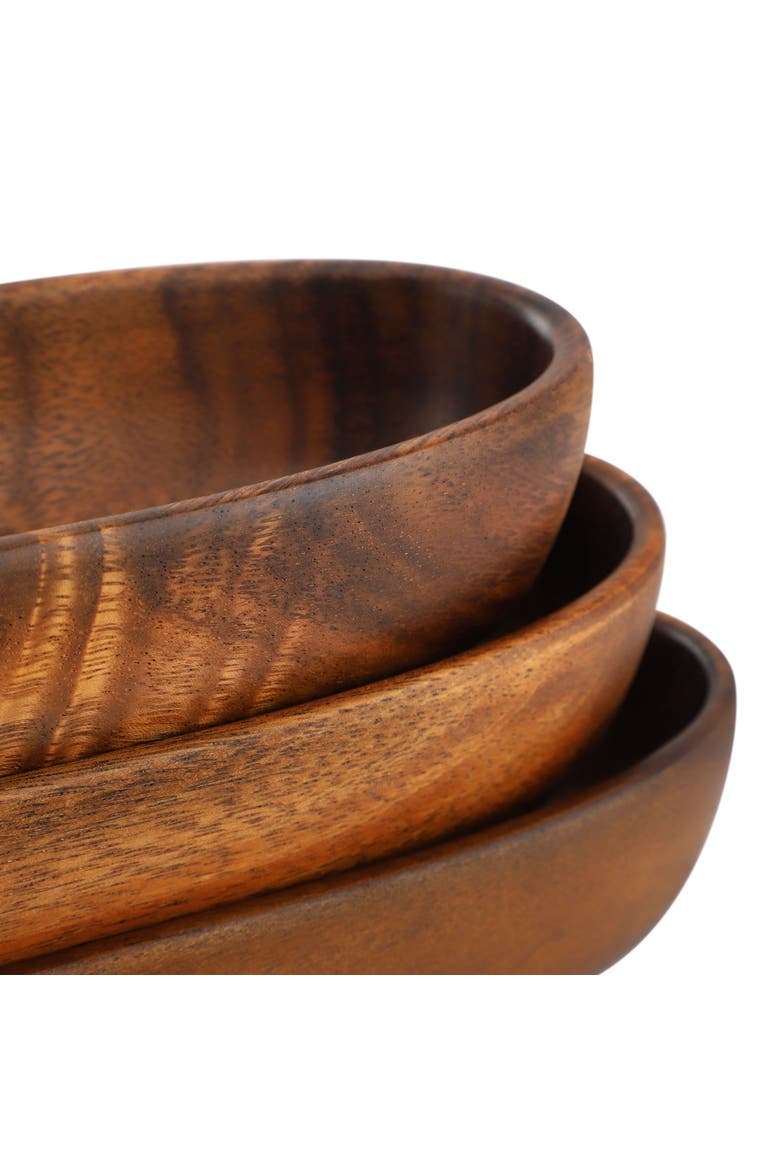 3 Piece Acacia Wood Oval Serving Bowls in Assorted Sizes, Alternate, color, Acacia