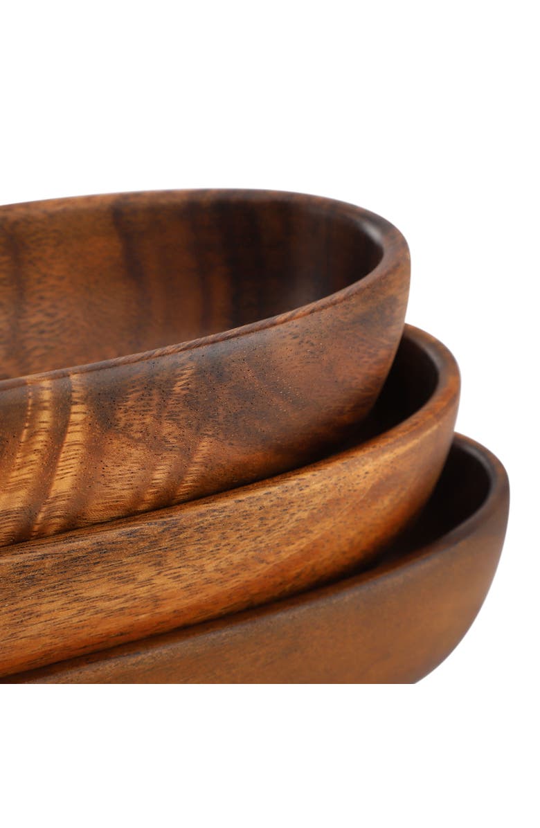 Megachef 3 Piece Acacia Wood Oval Serving Bowls in Assorted Sizes, Alternate, color, Acacia