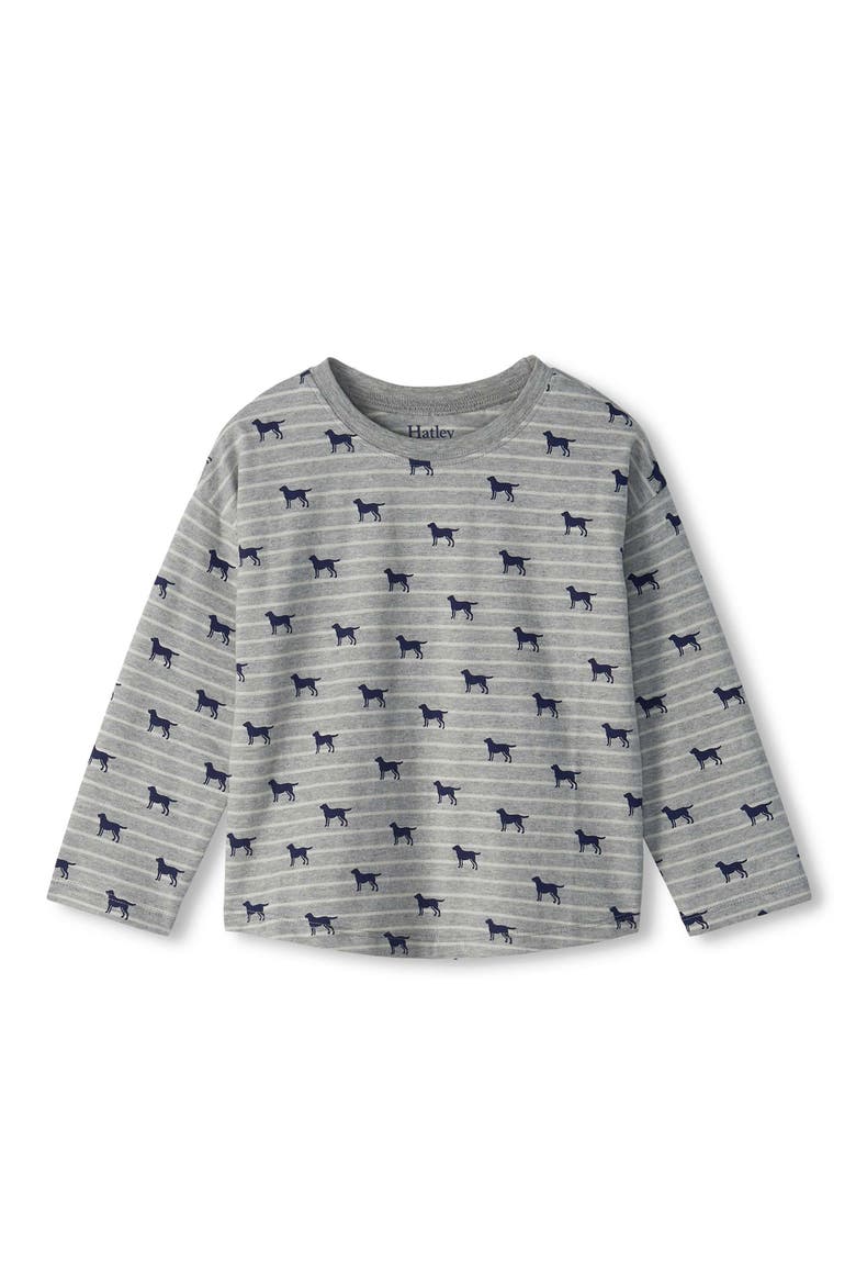 Tiny Pup Stripe Long Sleeve Cotton T-Shirt, Main, color, GREY