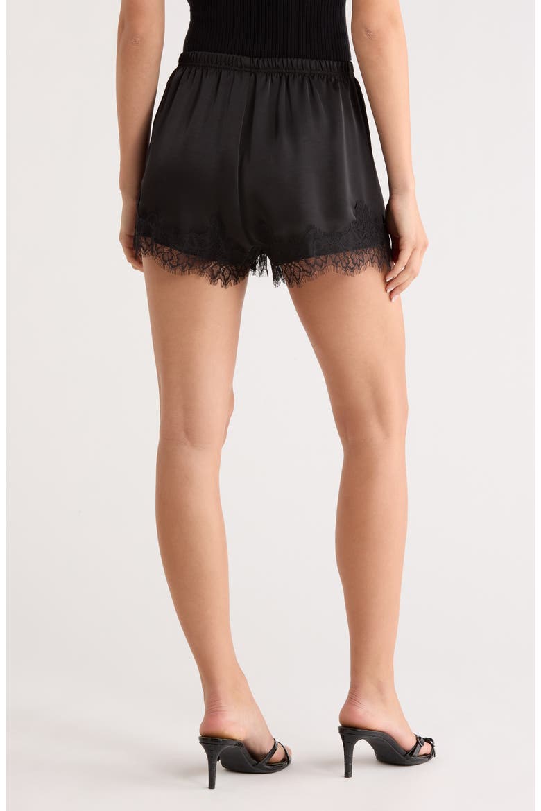 Lace Trim Satin Shorts, Alternate, color, BLACK