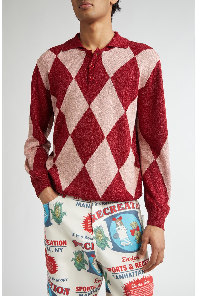 Jockey Metallic Argyle Polo, Main, color, PINK MULTI