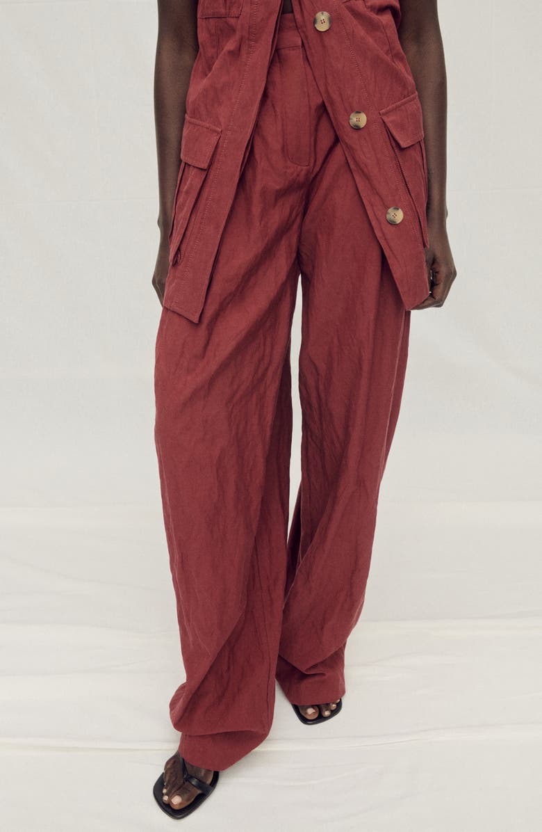 MANGO Pleated Wide Leg Pants, Alternate, color, Wine