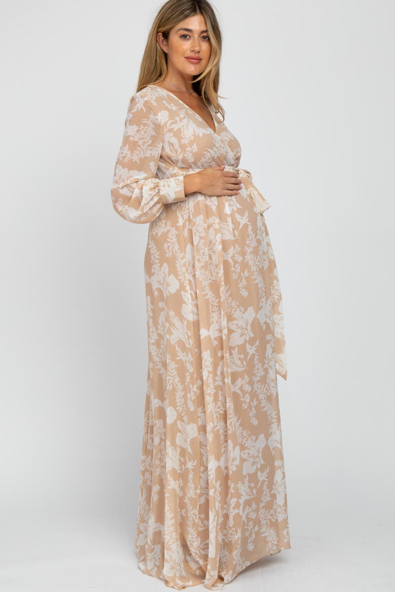 Floral Chiffon Maxi Dress, Alternate, color, Taupe
