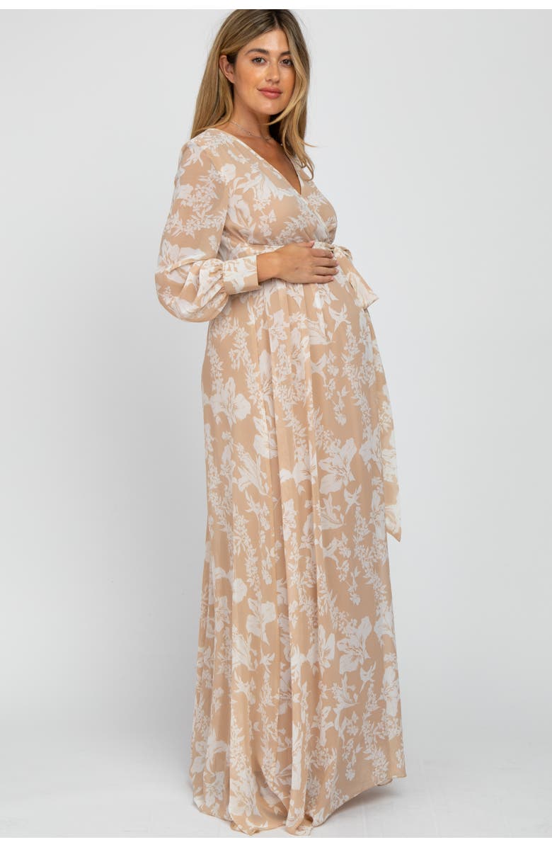 PinkBlush Floral Chiffon Maxi Dress, Alternate, color, Taupe
