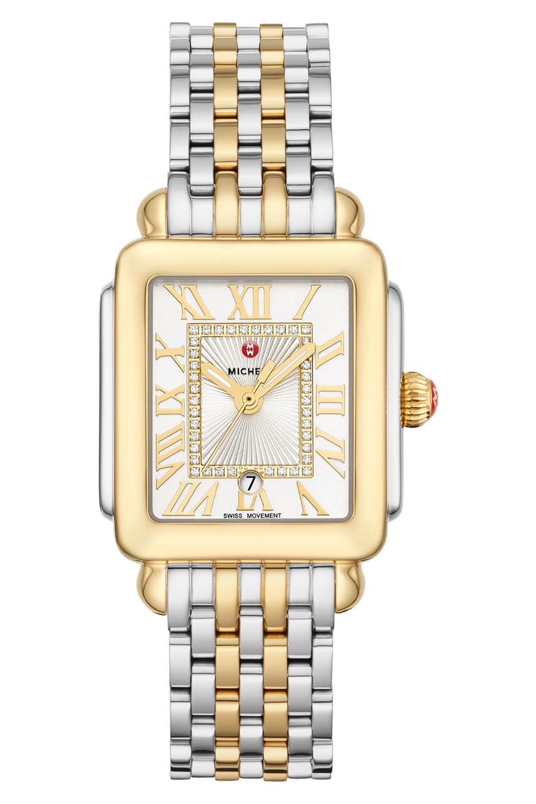 Deco Madison Mid Diamond Dial Bracelet Watch, 29mm x 31mm, Main, color, GOLD/ SILVER