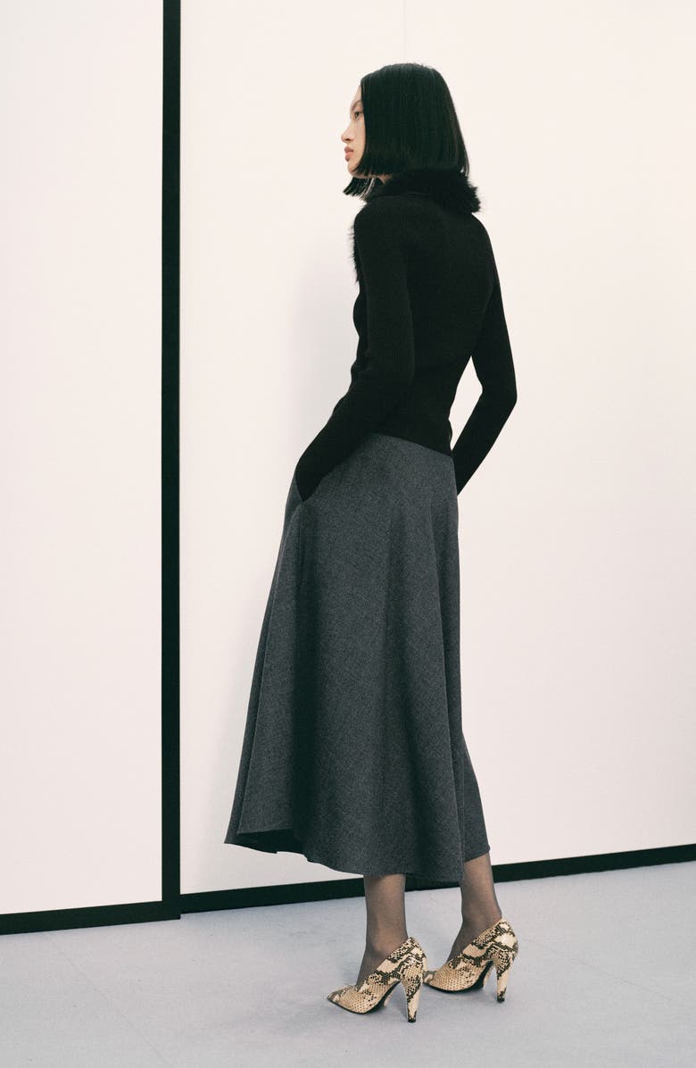 MANGO Faux Fur Collar Cardigan, Alternate, color, Black